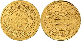 Ausländische Münzen und Medaillen
Türkei. Mahmud II. AH 1223-1255/AD 1808-1839. 
1 neuer Rumi Altin AH 1235 (1819). Jahr 13. KM 616, Fr. 94, Schl. 2...