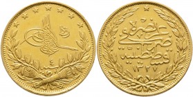 Ausländische Münzen und Medaillen
Türkei. Mahmud V. AH 1327-1336/AD 1909-1918. 
100 Piaster AH 1330 (1911/12). Jahr 4 Reschad. KM 754, Fr. 154, Schl...