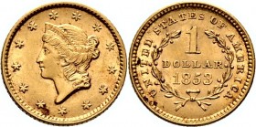 Ausländische Münzen und Medaillen
USA. . 
Golddollar 1853 -Philadelphia-. Liberty Head. KM 73, Fr. 84. 1,68 g
vorzüglich-prägefrisch