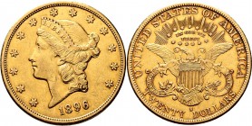 Ausländische Münzen und Medaillen
USA. . 
20 Dollars 1896 -San Francisco-. Liberty Head. KM 74.3, Fr. 178. 33,55 g
kleine Kratzer, sehr schön-vorzü...