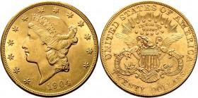 Ausländische Münzen und Medaillen
USA. . 
20 Dollars 1904 -Philadelphia-. Liberty Head. KM 74.3, Fr. 177. 33,58 g
attraktives Exemplar, vorzüglich...