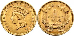 Ausländische Münzen und Medaillen
USA. . 
Golddollar 1856 -Philadelphia-. Indian Head Type III. KM 86, Fr. 94. 1,67 g
sehr schön-vorzüglich