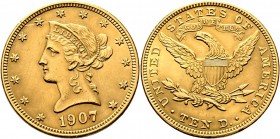 Ausländische Münzen und Medaillen
USA. . 
10 Dollars 1907 -Philadelphia-. Liberty Head. KM 102, Fr. 158. 16,80 g
minimale Kratzer, leicht berieben,...