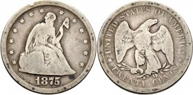 Ausländische Münzen und Medaillen
USA. . 
20 Cents 1875 -San Francisco-. Liberty seated. KM 109.
selten, schön