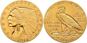 Ausländische Münzen und Medaillen
USA. . 
2 1/2 Dollars 1911 -Philadelphia-. Indian Head. KM 128, Fr. 120. 4,21 g
vorzüglich