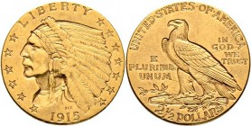 Ausländische Münzen und Medaillen
USA. . 
2 1/2 Dollars 1915 -Philadelphia-. Indian Head. KM 128, Fr. 120. 4,19 g
sehr schön-vorzüglich