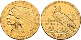 Ausländische Münzen und Medaillen
USA. . 
2 1/2 Dollars 1925 -Denver-. Indian Head. KM 128, Fr. 121. 4,19 g
fast vorzüglich