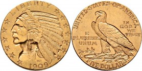 Ausländische Münzen und Medaillen
USA. . 
5 Dollars 1909 -Denver-. Indian Head. KM 129, Fr. 151. 8,38 g
sehr schön-vorzüglich