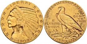 Ausländische Münzen und Medaillen
USA. . 
5 Dollars 1909 -Philadelphia-. Indian Head. KM 129, Fr. 148. 8,37 g
sehr schön