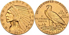 Ausländische Münzen und Medaillen
USA. . 
5 Dollars 1911 -San Francisco-. Indian Head. KM 129, Fr. 150. 8,39 g
kleine Kratzer, gutes sehr schön
