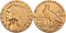 Ausländische Münzen und Medaillen
USA. . 
5 Dollars 1912 -Philadelphia-. Indian Head. KM 129, Fr. 148. 8,39 g
gutes sehr schön