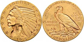 Ausländische Münzen und Medaillen
USA. . 
5 Dollars 1915 -Philadelphia-. Indian Head. KM 129, Fr. 148. 8,40 g
sehr schön-vorzüglich