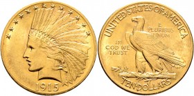 Ausländische Münzen und Medaillen
USA. . 
10 Dollars 1915 -Philadelphia-. Indian Head. KM 130, Fr. 166. 16,80 g
vorzüglich