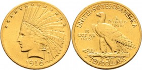 Ausländische Münzen und Medaillen
USA. . 
10 Dollars 1916 -San Francisco-. Indian Head. KM 130, Fr. 167. 16,80 g
fast vorzüglich