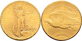 Ausländische Münzen und Medaillen
USA. . 
20 Dollars 1909 -San Francisco-. Statue. KM 131, Fr. 186. 33,58 g
kleine Kratzer und Randfehler, sehr sch...