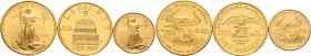Ausländische Münzen und Medaillen
USA. . 
Lot (3 Stücke): Goldmünzen zu 5 Dollars 1989. Congress Bicentennial (KM 226, Fr. 200); 5 Dollars 1995. Sta...