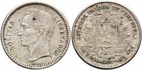 Ausländische Münzen und Medaillen
Venezuela. Republik. 
50 Centimos 1903. Simon Bolivar. Y. 21.
sehr seltener Jahrgang in überdurchschnittlicher Er...