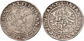 Römisch-Deutsches Reich
Haus Habsburg. Ferdinand I. 1521-1564. 
1/2 Taler 1546 -Joachimsthal-. Münzmeister Rupprecht Puellacher. Beidseitig Münzzeic...