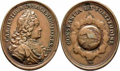 Römisch-Deutsches Reich
Haus Habsburg. Karl VI. 1711-1740. 
Ovale, bronzene Gnadenmedaille o.J. (1711) von P.C. Becker, auf die Kaiserkrönung zu Fra...