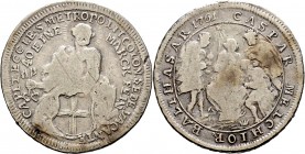 Sammlung Sedisvakanz - Münzen und Medaillen
Köln. . 
1/4 Konventionstaler 1761 -Koblenz-. St. Petrus hinter Stiftswappen / Anbetung der Heiligen Dre...