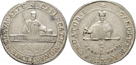Sammlung Sedisvakanz - Münzen und Medaillen
Münster. . 
2/3 Taler (= 1/2 Konventionstaler) 1801. Hüftbild des Stiftsheiligen Paulus mit Buch und ges...