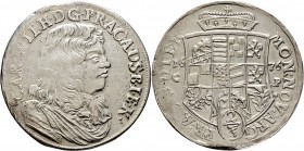 Altdeutsche Münzen und Medaillen
Anhalt-Zerbst. Karl Wilhelm 1667-1718. 
Gulden zu 2/3 Taler 1676 -Zerbst-. Mann 250 var., Dav. 202.
minimales Zain...