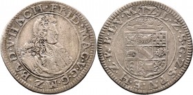Altdeutsche Münzen und Medaillen
Baden-Durlach. Friedrich VII. Magnus 1677-1709. 
12 Kreuzer (= Dreibätzner) o.J. Mit schmalem Brustbild. Wiel. 589....