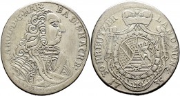 Altdeutsche Münzen und Medaillen
Baden-Durlach. Karl Wilhelm 1709-1738. 
30 Kreuzer 1735. Wiel. 643a. -Walzenprägung-
fast sehr schön