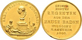 Altdeutsche Münzen und Medaillen
Baden-Durlach. Karl Friedrich 1746-1811. 
Rheingoldmedaille zu 5 Dukaten 1803 von Johann Heinrich Boltschauser, auf...