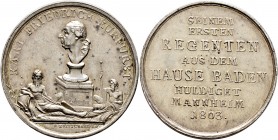 Altdeutsche Münzen und Medaillen
Baden-Durlach. Karl Friedrich 1746-1811. 
Silbermedaille 1803 von J.H. Boltschauser, auf die Huldigung der Stadt MA...