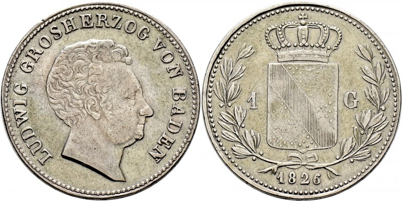 Altdeutsche Münzen und Medaillen
Baden-Durlach. Ludwig 1818-1830. 
Gulden, sog...