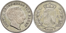 Altdeutsche Münzen und Medaillen
Baden-Durlach. Ludwig 1818-1830. 
Gulden, sogen. Krauskopfgulden 1826. AKS 56, J. 35.
überdurchschnittliche Erhalt...
