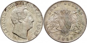 Altdeutsche Münzen und Medaillen
Baden-Durlach. Leopold 1830-1852. 
Doppelgulden 1852. AKS 91, J. 63, Thun 27, Kahnt 22.
minimale Kratzer, vorzügli...