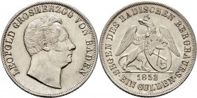 Altdeutsche Münzen und Medaillen
Baden-Durlach. Leopold 1830-1852. 
Ausbeute-Gulden 1852. AKS 96, J. 66.
leichte Kratzer auf dem Avers, minimale Ra...