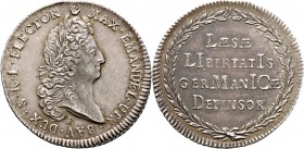 Altdeutsche Münzen und Medaillen
Bayern. Maximilian II. Emanuel 1679-1726. 
Jetonartige Silbermedaille 1703 von P. Roettiers, auf den "Verteidiger" ...