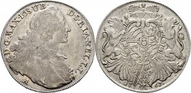 Altdeutsche Münzen und Medaillen
Bayern. Maximilian III. Joseph 1745-1777. 
Wappentaler 1767 -Amberg-. Geharnischtes Brustbild nach rechts / Gekrönt...
