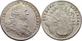 Altdeutsche Münzen und Medaillen
Bayern. Karl Theodor 1777-1799. 
Madonnentaler 1778 -München-. Signatur H.ST. Hahn 345, Witt. 2347, Dav. 1964.
Pra...
