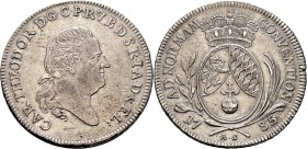 Altdeutsche Münzen und Medaillen
Bayern. Karl Theodor 1777-1799. 
Konventionstaler 1785 -Mannheim-. Prägung für die Rheinpfalz. Hahn 393, Witt. 2415...