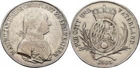 Altdeutsche Münzen und Medaillen
Bayern. Maximilian IV. Joseph 1799-1805. 
Konventionstaler 1805. Variante mit geänderter Wappenaufteilung. AKS 9 va...