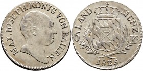 Altdeutsche Münzen und Medaillen
Bayern. Maximilian I. Joseph 1806-1825. 
6 Kreuzer 1825. AKS 52, J. 10.
selten in dieser Erhaltung, prägefrisch