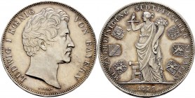 Altdeutsche Münzen und Medaillen
Bayern. Ludwig I. 1825-1848. 
Geschichtsdoppeltaler 1837. Münzvereinigung süddeutscher Staaten. AKS 98, J. 66, Thun...