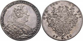 Altdeutsche Münzen und Medaillen
Hohenlohe-Neuenstein-Langenburg'sche Linie. Neuenstein-Kirchberg. Karl August 1737-1767, ab 1764 Fürst. 
Taler 1738...