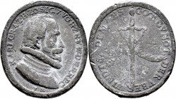 Altdeutsche Münzen und Medaillen
Hohenzollern-Sigmaringen. Karl II. 1576-1606. 
Ovale Bleimedaille o.J. von Valentin Maler (Nürnberg). Brustbild im ...