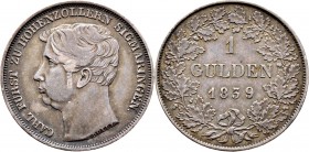 Altdeutsche Münzen und Medaillen
Hohenzollern-Sigmaringen. Karl 1831-1848. 
Gulden 1839. Mit "DOELL" am Halsabschnitt und Punkt nach SIGMARINGEN. AK...