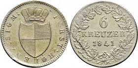 Altdeutsche Münzen und Medaillen
Hohenzollern-Sigmaringen. Karl 1831-1848. 
6 Kreuzer 1841. AKS 14, J. 11, Bahrf. 107.
vorzüglich-prägefrisch