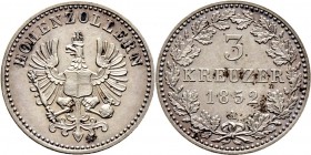 Altdeutsche Münzen und Medaillen
Hohenzollern-Sigmaringen. unter Preußen ab 1849. 
3 Kreuzer 1852 A. AKS 23, J. 20, Bahrf. 149.
fast Stempelglanz