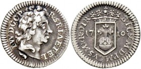 Altdeutsche Münzen und Medaillen
Jülich-Berg. Johann Wilhelm II. von Pfalz-Neuburg 1679-1716. 
Silberabschlag vom 1/4 Dukat 1710 -Düsseldorf-. Auf d...