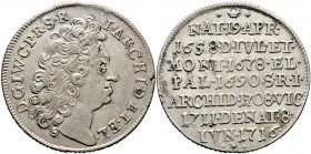 Altdeutsche Münzen und Medaillen
Jülich-Berg. Johann Wilhelm II. von Pfalz-Neuburg 1679-1716. 
1/6 Taler (= 1/4 Gulden) 1716 -Düsseldorf-. Auf seine...