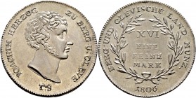 Altdeutsche Münzen und Medaillen
Jülich-Berg. Joachim Murat 1806-1808. 
Reichstaler, sogen. Bergischer Reichstaler 1806. Variante mit breiterem Hals...