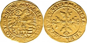 Altdeutsche Münzen und Medaillen
Kaufbeuren, Stadt. . 
Goldkrone o.J. (1545). Gekrönter Doppeladler mit großem kaiserlichem Wappen belegt, darunter ...